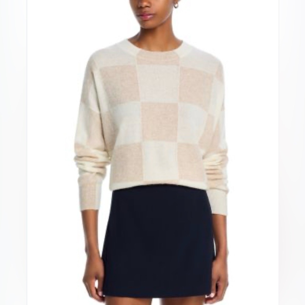 Aqua Cashmere Brushed Cropped Block Sweater Oatmeal/Ivory Women’s XL